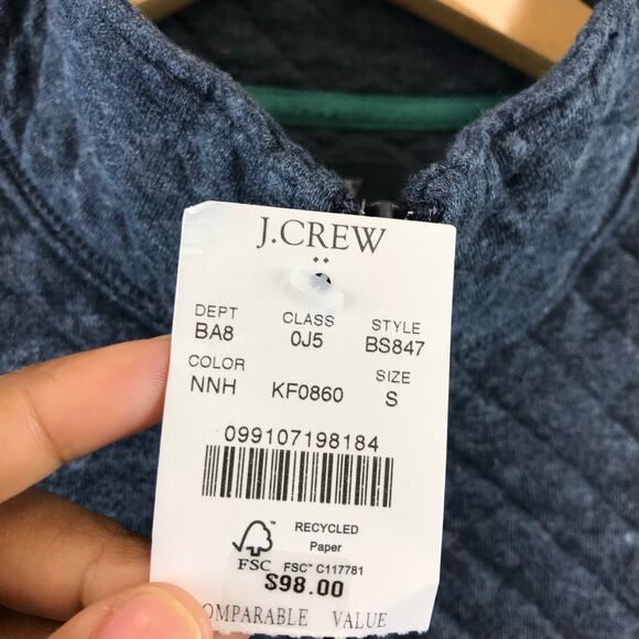 New J Crew Quilted Half Zip Mens S Blue Fleece Long Sleeve Layering - Picture 5 of 10